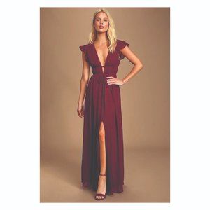 I'm All Yours Burgundy Ruffled Maxi Dress